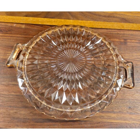Vintage Amber Glass Serving Tray With Handles & Starburst Design - Picture 5 of 6